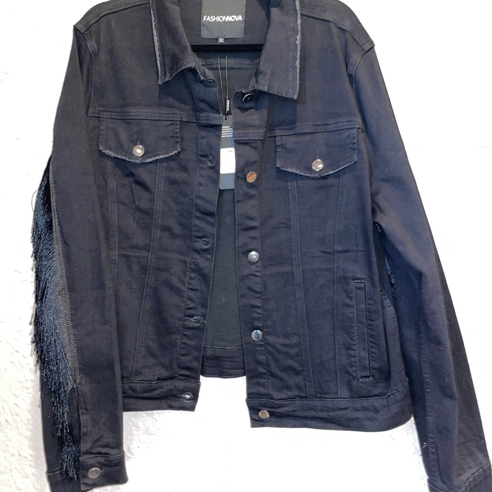 Fashion Nova Woman’s Black Fringe Denim Jacket